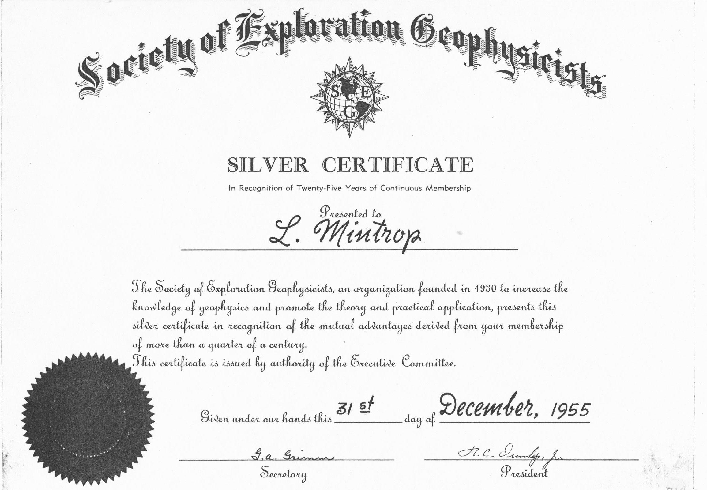 35 SEG Silver Certificate